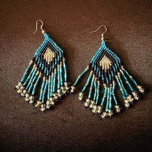Elegant Beaded Earrings in Blue and Gold